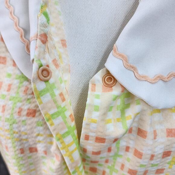 Vtg Lati Fashion House Coat Robe Women LARGE Seersucker Check Gingham Snap Front - Picture 8 of 14